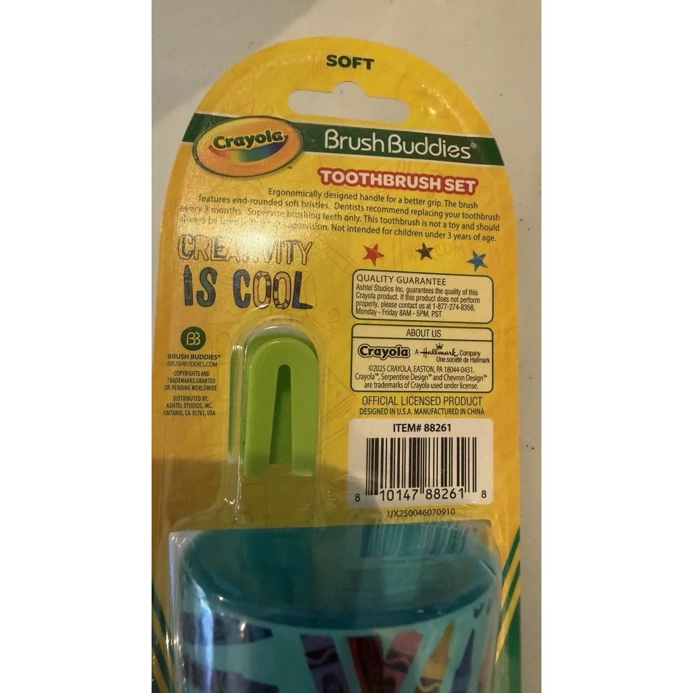Crayola SET OF 4 Child Toothbrush Set Crayola‎ Blue Kids Brush Buddies Cap